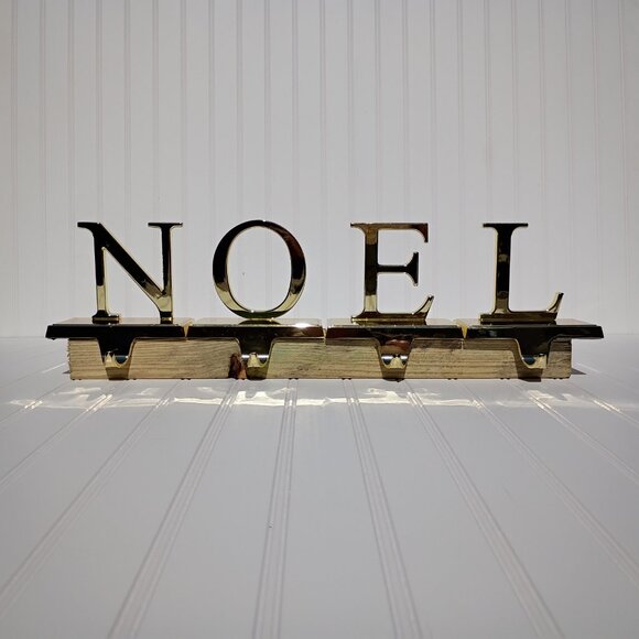 Gold Noel Stocking Holder - Etsy NOEL Christmas Stocking Hangers Gold Tone Metal Mantle Hooks Set of 4 Holiday